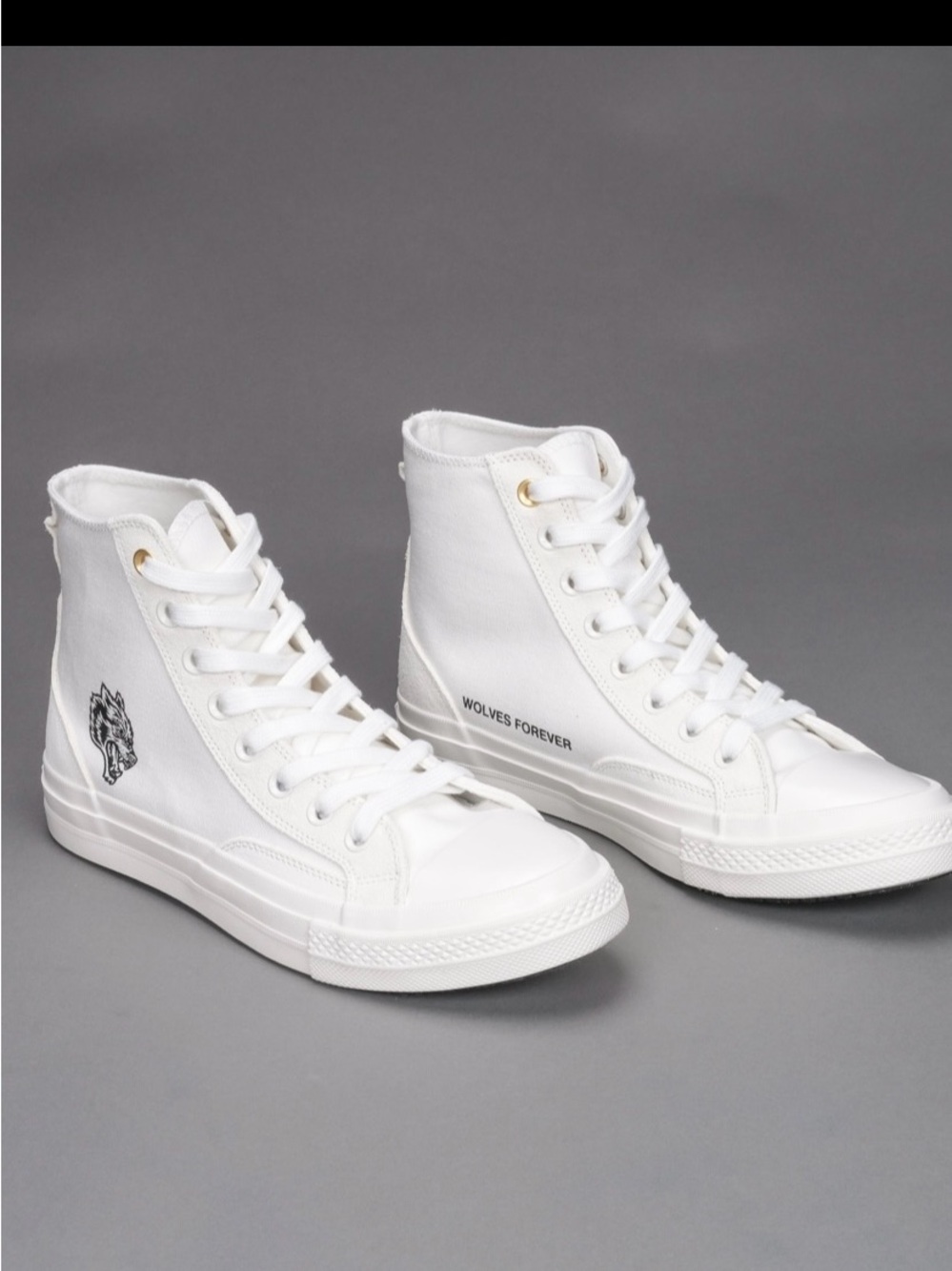 White High-Top Canvas Sneakers - Wolves Forever